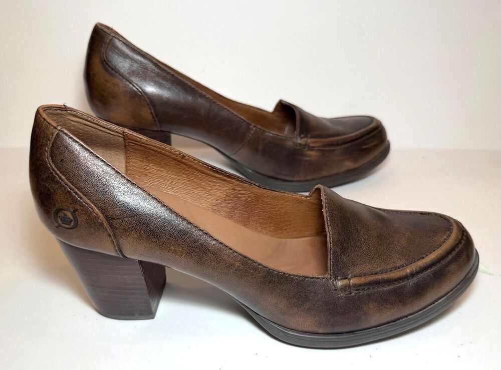 Børn Brown Distressed Leather Heeled Loafers Women’s 8.5/40 Block Heel
